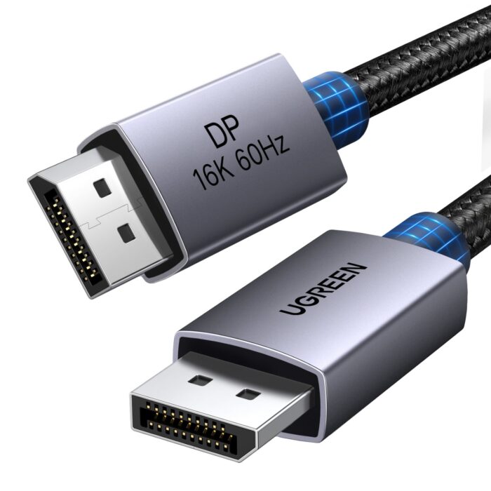 UGreen DP131 DisplayPort 2.1 Braided Cable 1M ( 80Gbps | 16K | 60Hz ) - Black/Grey - Image 2