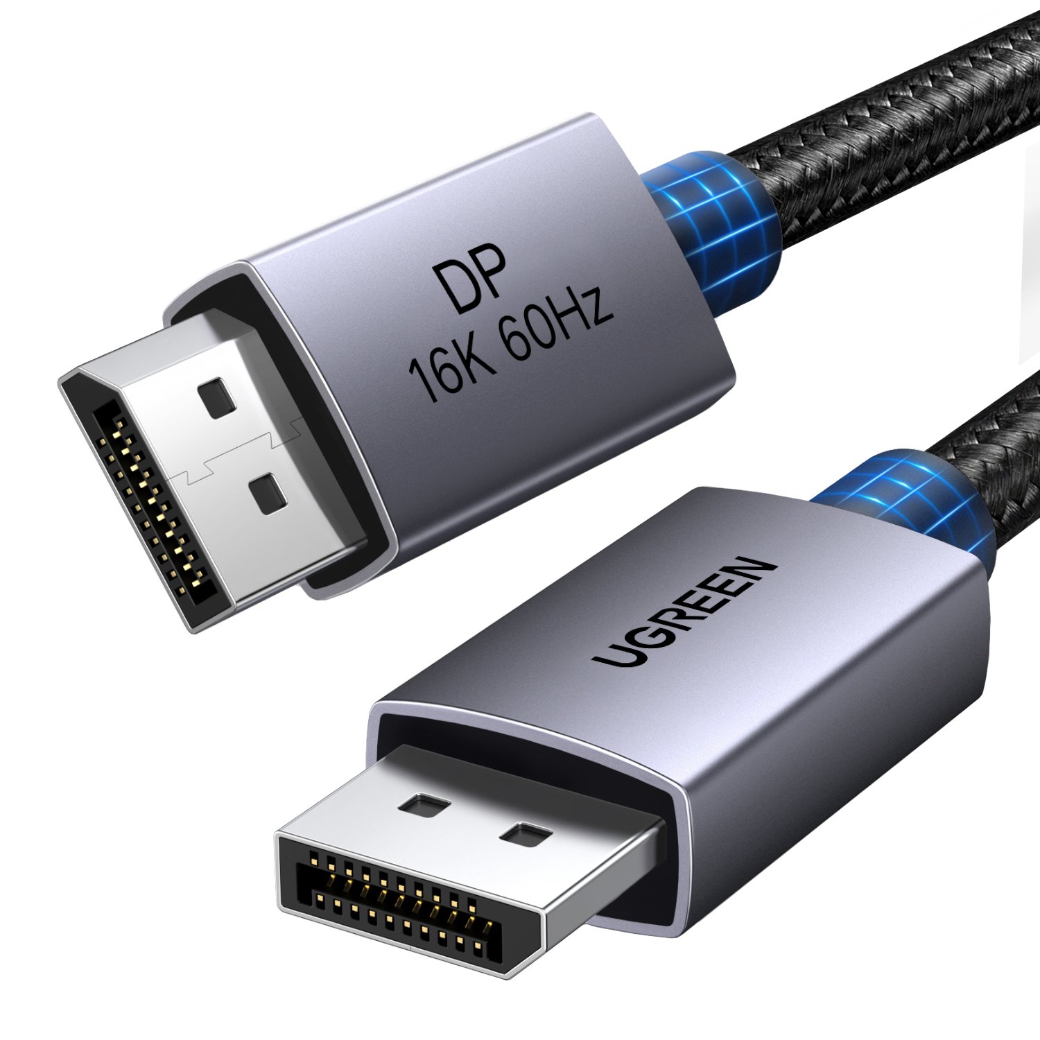 101120256911de57af070.jpeg UGreen DP131 DisplayPort 2.1 Braided Cable 1M ( 80Gbps | 16K | 60Hz ) - Black/Grey - Image 1