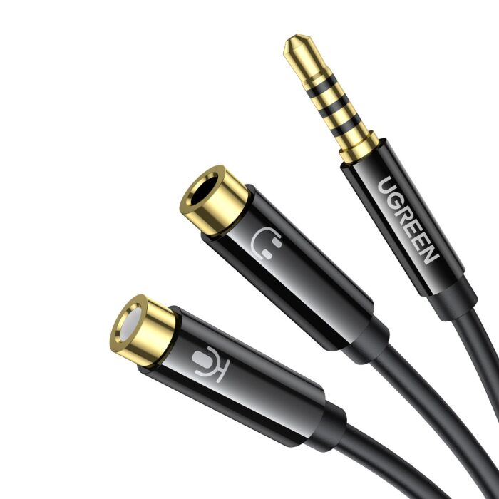 UGreen AV141 3.5mm Headset Splitter Cable (1x Male to 2x Female) 20cm - Black - Image 2