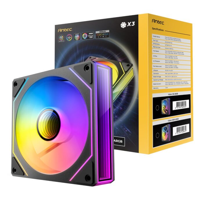 Antec VISION PWM 120mm ARGB Infinity Mirror Case Fan 3 Pack Black - Image 2
