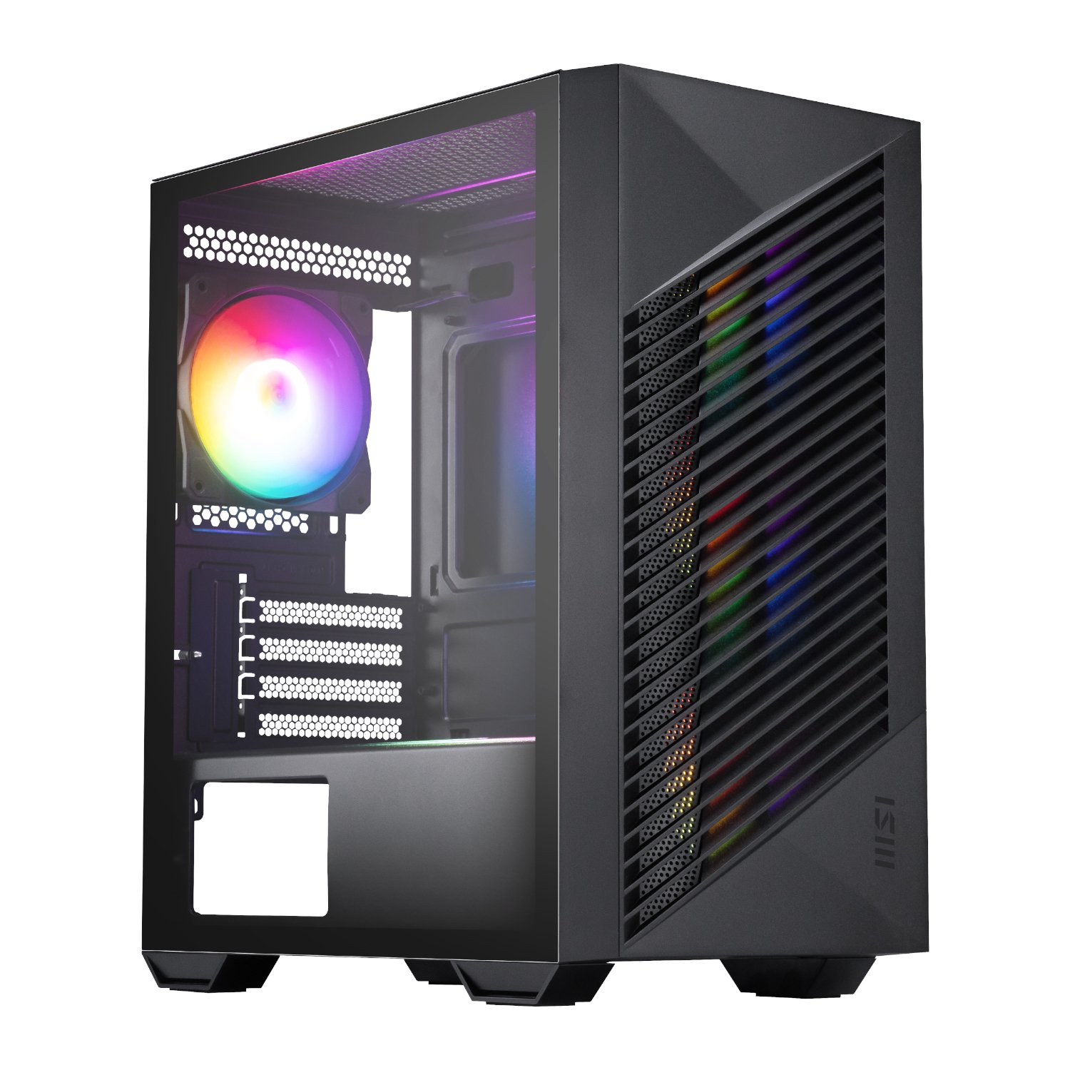 101120256911e01043dc9.jpeg MSI PRO FORGE M050A Micro-ATX Gaming Chassis - Black - Image 1