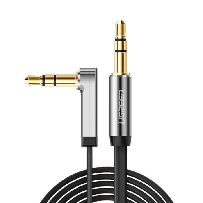 UGreen AV119 Right-angled 3.5mm Flat Aux Cable 2m - Black/Silver - Image 2