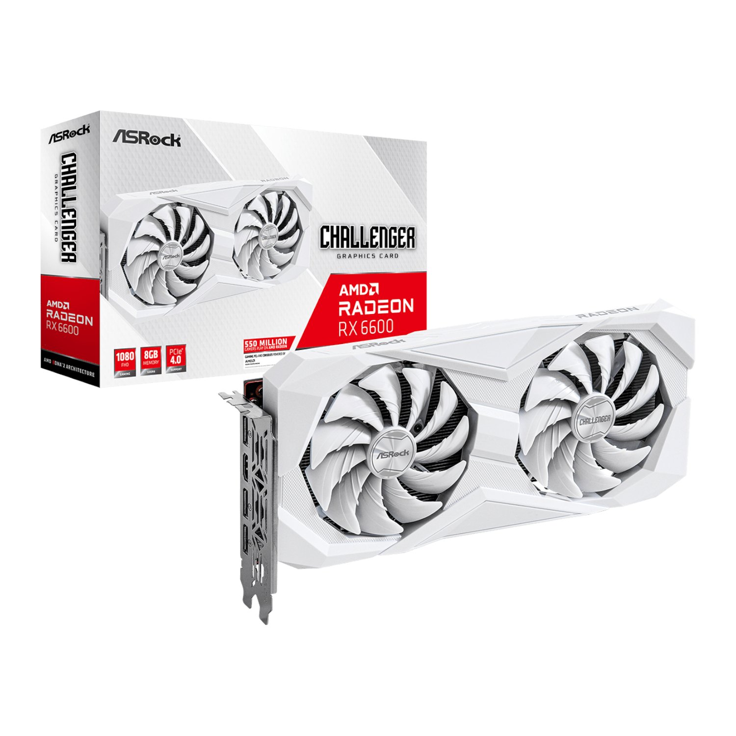 101120256911e263d5781.jpeg ASRock Radeon RX6600 Challenger D 8G GDDR6 128-BIT Graphics Card - White - Image 1