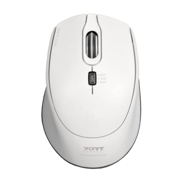 Port Connect Silent 1600DPI 3 Button Wireless Mouse - White - Image 2