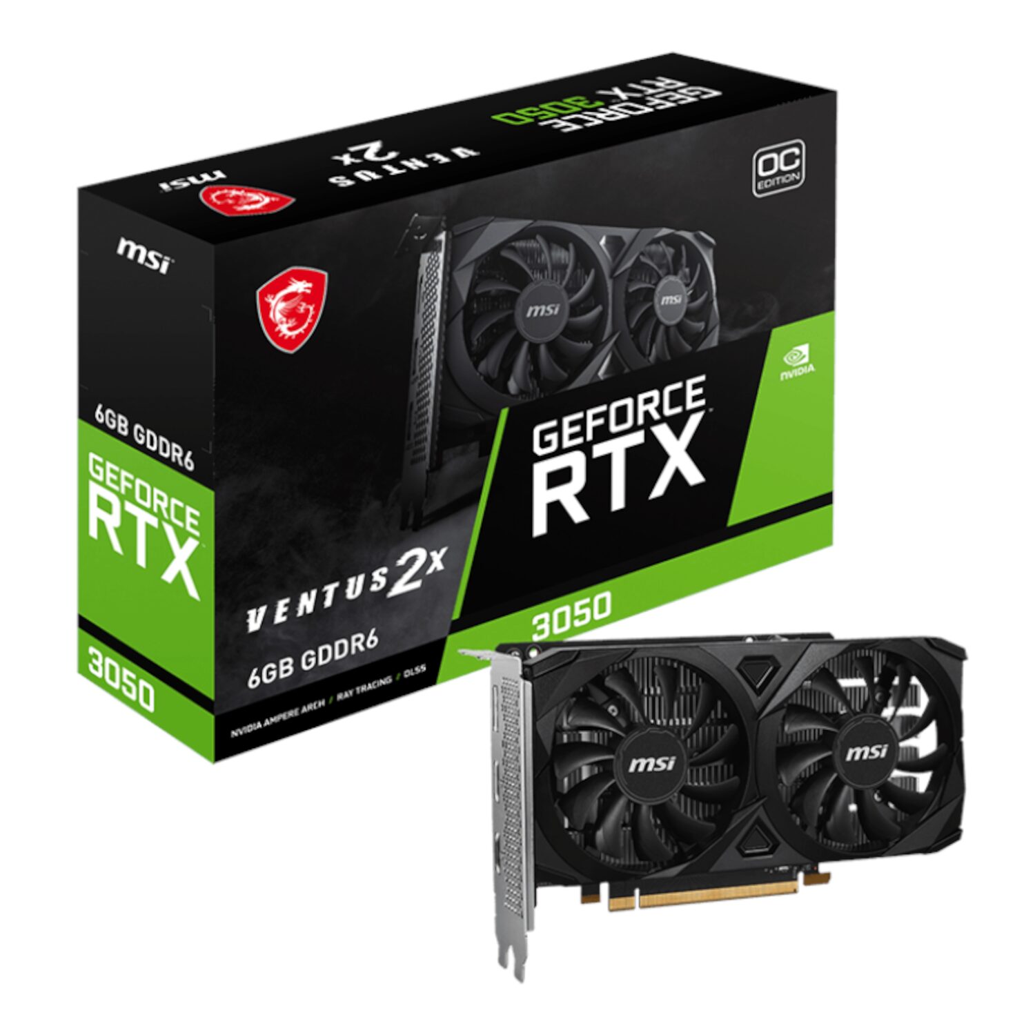 101120256911e4084b8c9.jpeg MSI GeForce RTX 3050 VENTUS 2X E 6GB OC Graphics Card - Image 1