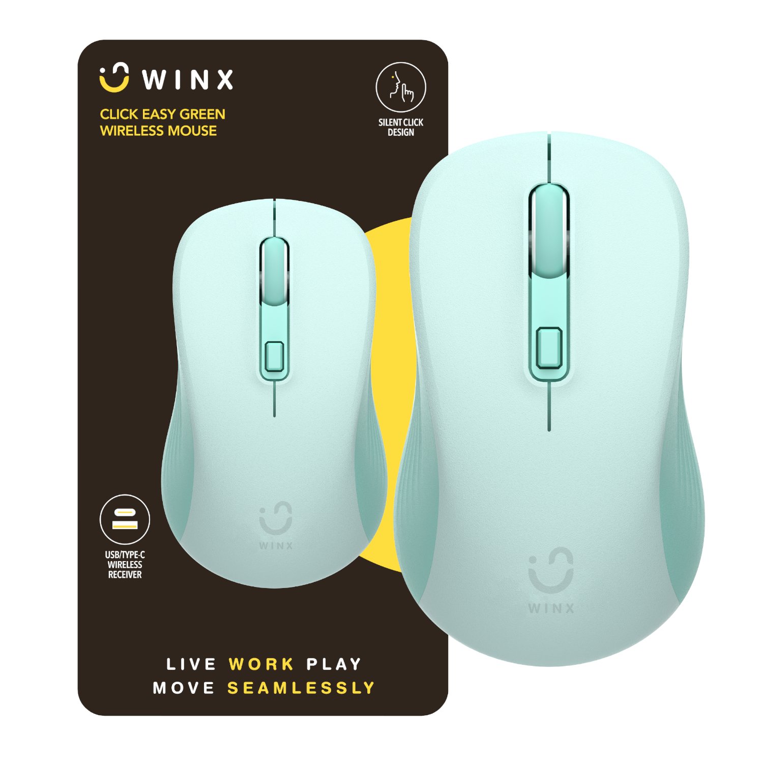 101120256911e9889d521.jpeg WINX CLICK Easy 1600DPI 2.4GHz Wireless Mouse - Green - Image 1