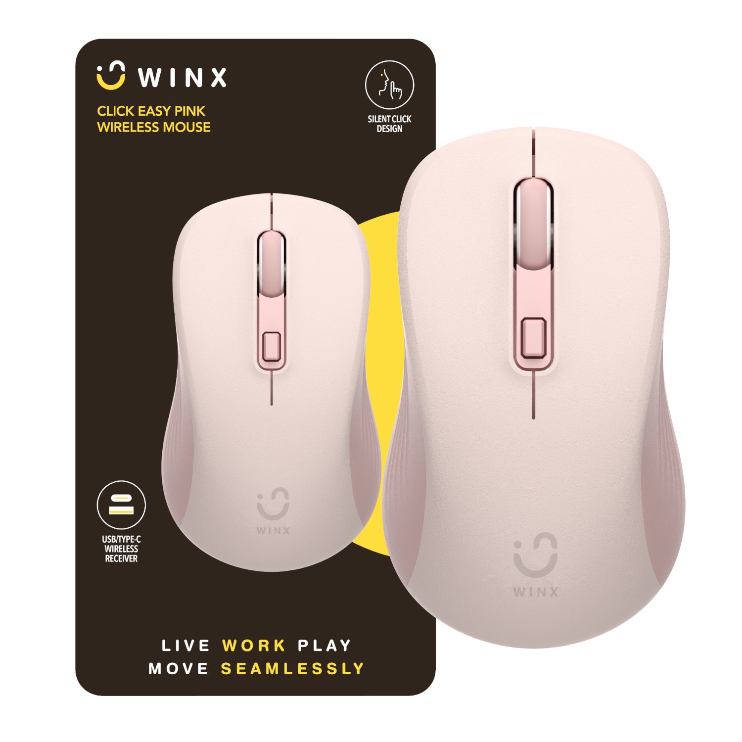 101120256911e99094de6.jpeg WINX CLICK Easy 1600DPI 2.4GHz Wireless Mouse - Pink - Image 1