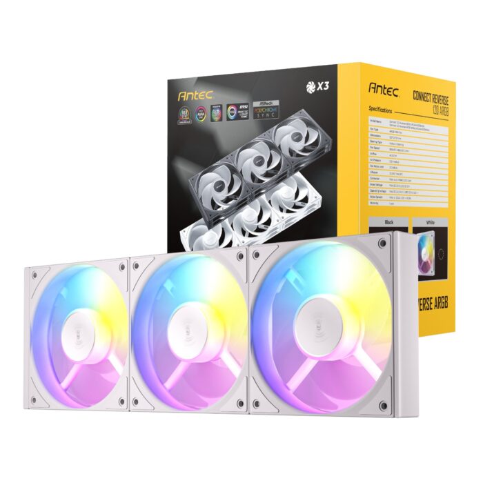 Antec Connect 120 Reverse ARGB PWM Fan 3 Pack – White - Image 2