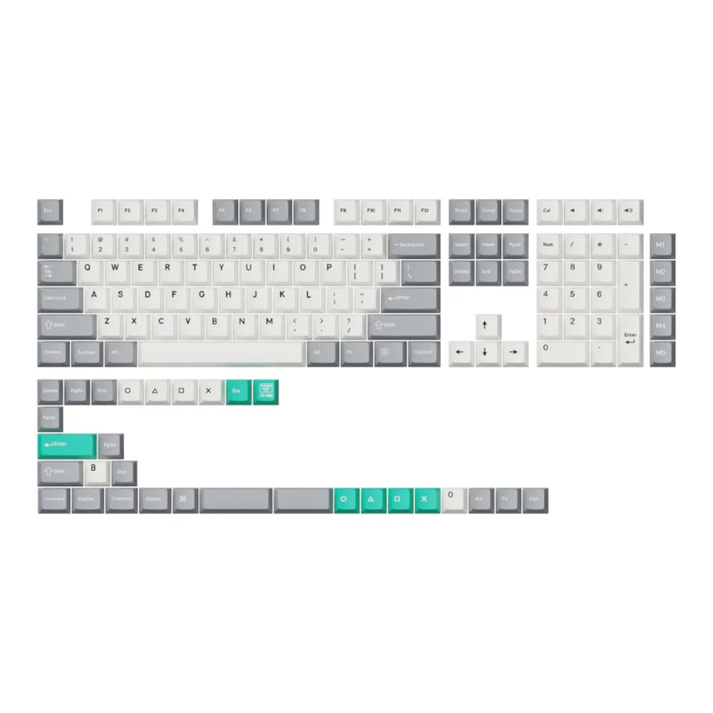 101120256911edc2256e7.jpeg Keychron Cherry Profile Double Shot PBT Full Keycap Set - Grey/White/Mint - Image 1