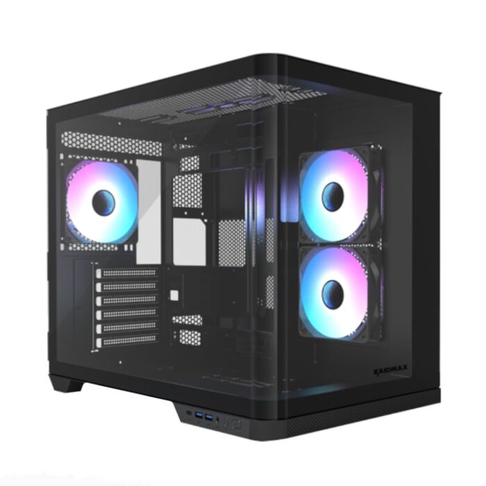 Raidmax I630 ATX | Micro-ATX | ITX ARGB Mid-Tower Dual Chamber Curved Glass Gaming Chassis - Black - Image 2