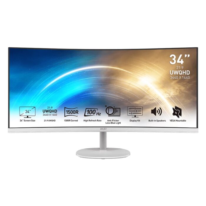 MSI PRO MP341CQ Professional Monitor 3440x1440 (UWQHD) VA 1ms 100Hz HDMI White - Image 2